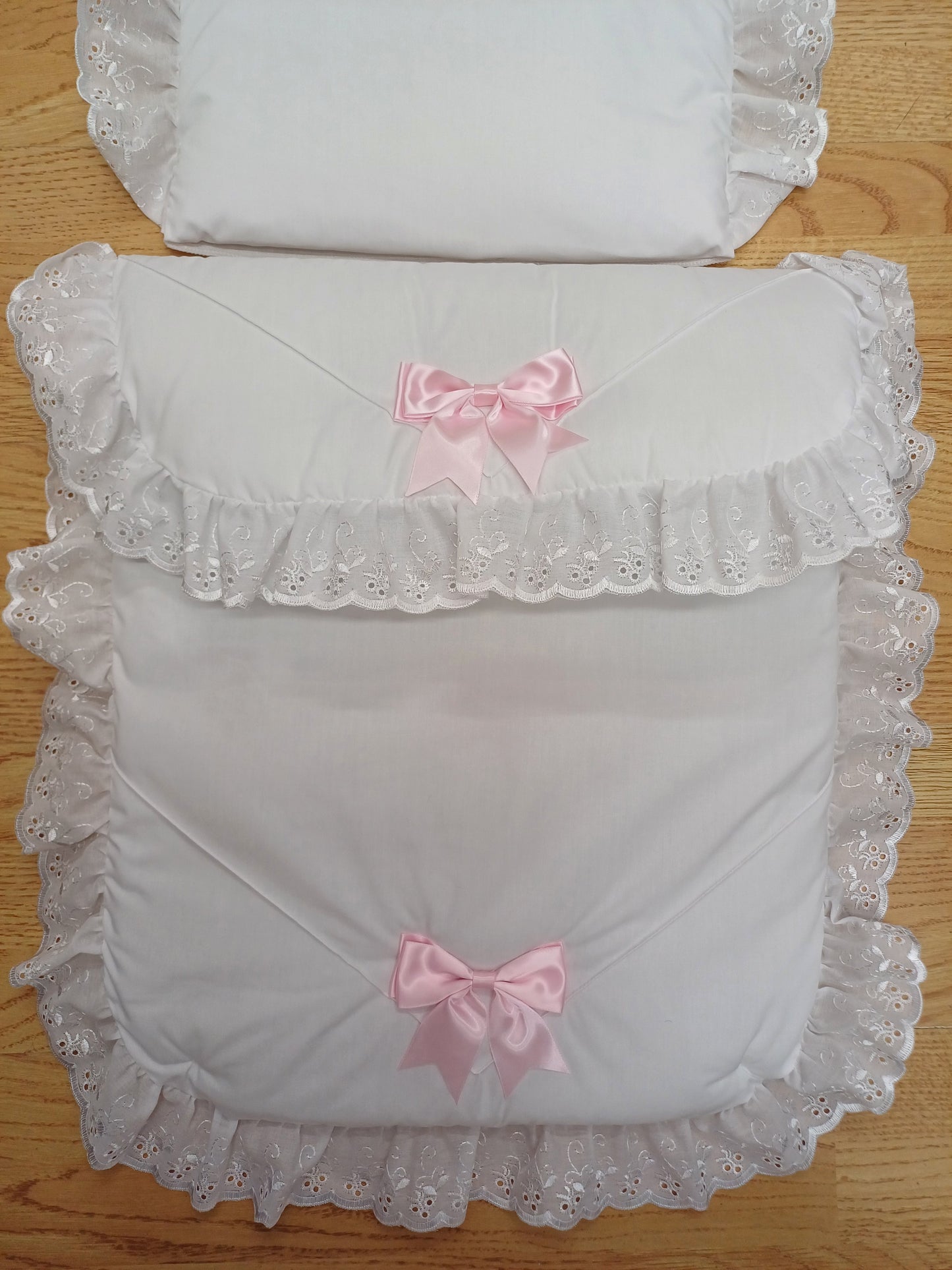 Baby Boys or girls  pram quilt with large bows  and pillow  set comes in various colours