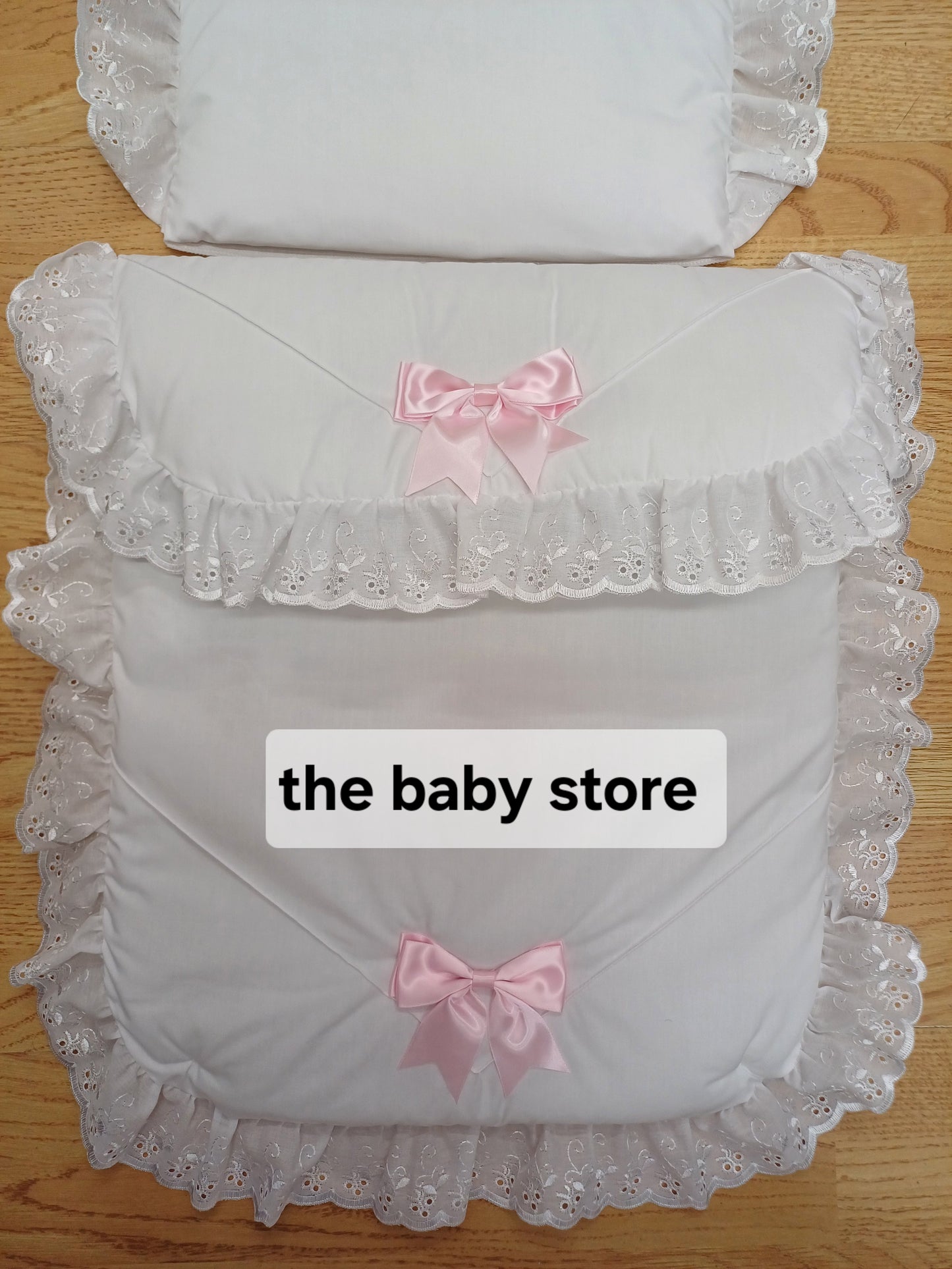 Baby Boys or girls  pram quilt with large bows  and pillow  set comes in various colours