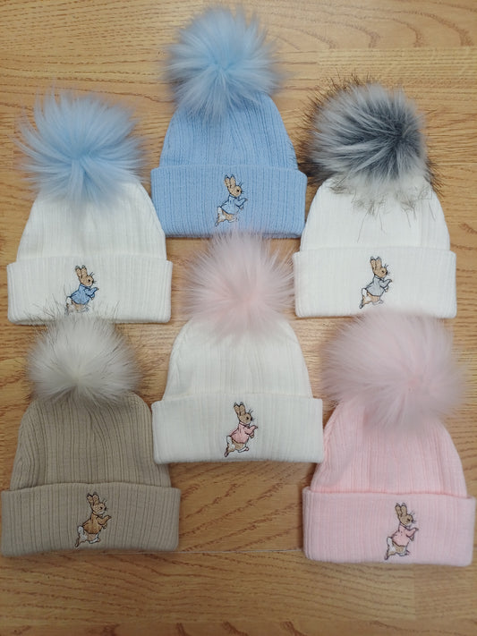 Baby Boys and girls  peter rabbit single pom hats