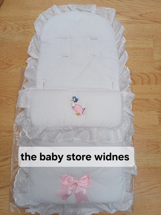 Baby girls jemima puddle duck   universal fit cosytoes  footmuff  pram set