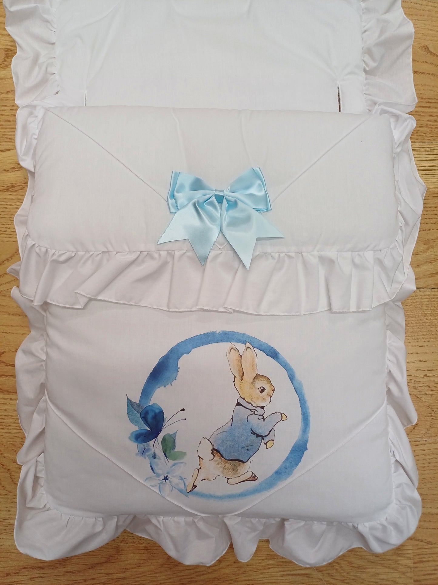 Baby Boys or girls universal fit  pram cosytoes footmuff pram set with peter rabbit themed  print