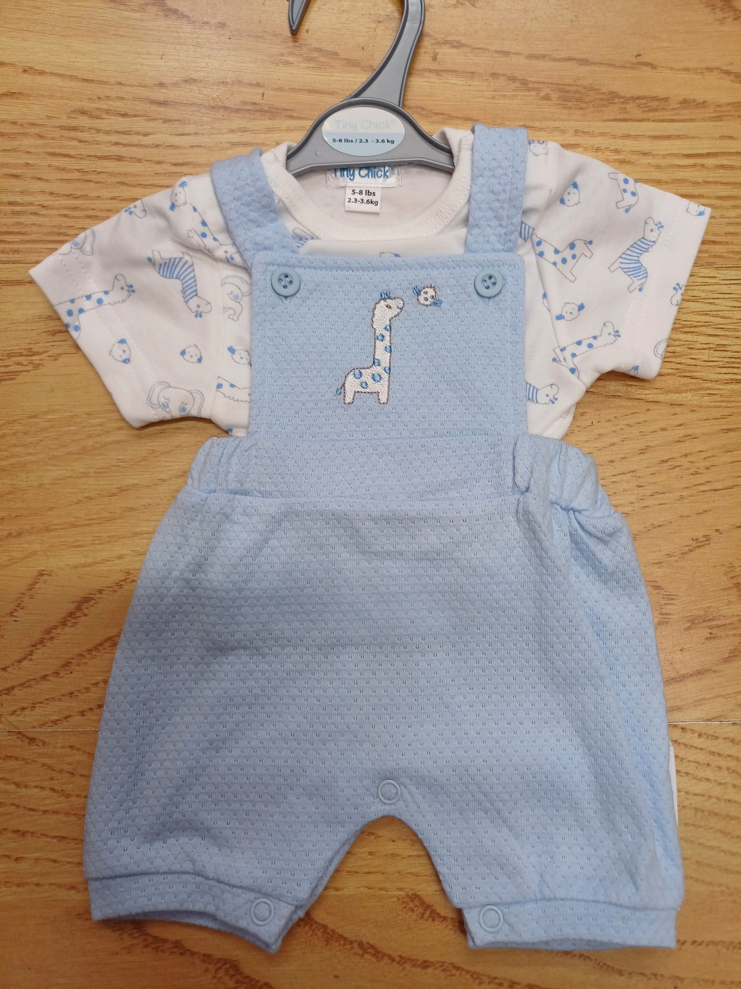 Baby Boys premature 2 piece set with  dungarees and t shirt  with giraffe  embroidery