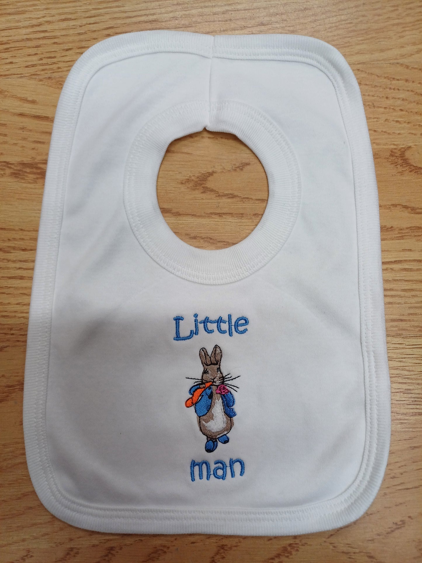 Baby Boys or girls  100% soft cotton bib embroidered with  peter rabbit or jemima puddle duck