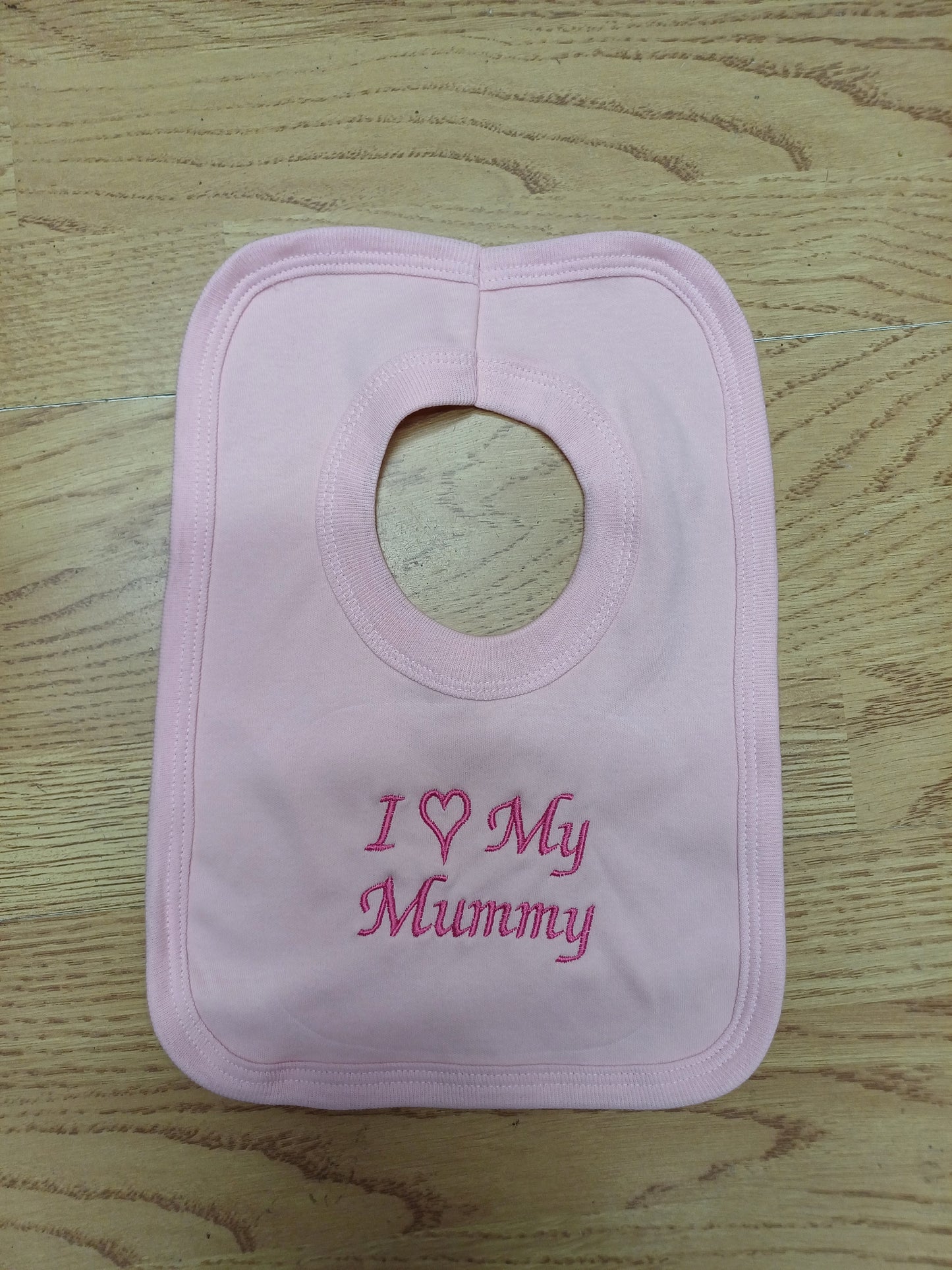 Baby girls  100% soft cotton bib and hat set embroidered with I love my mummy colour pink size newborn