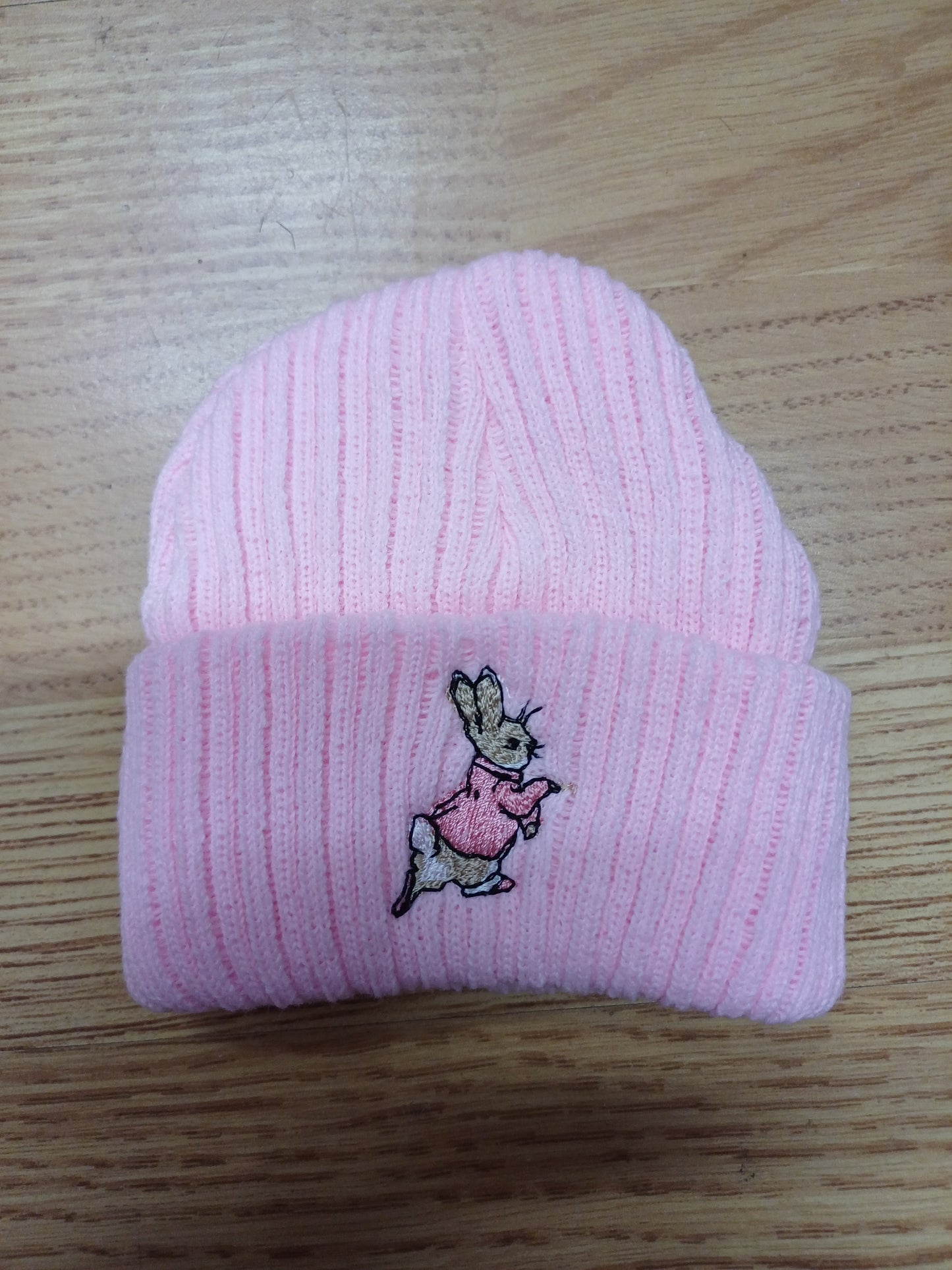 Baby Boys or girls knitted beanie hat embroidered with  peter rabbit various colours  to choose from size newborn