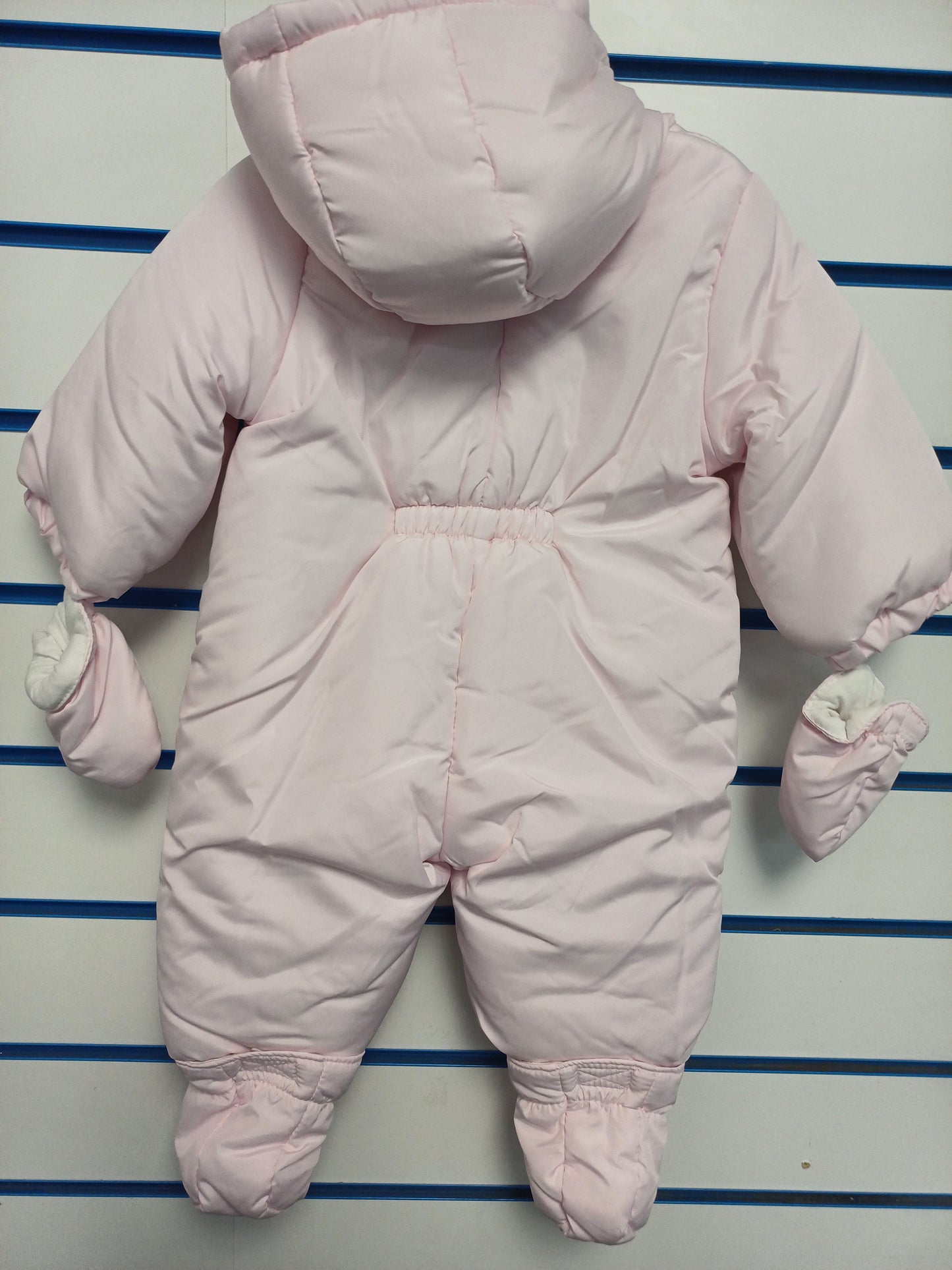 Mintini pram snowsuit with detachable feet and hands with  teddy bear design embroidery