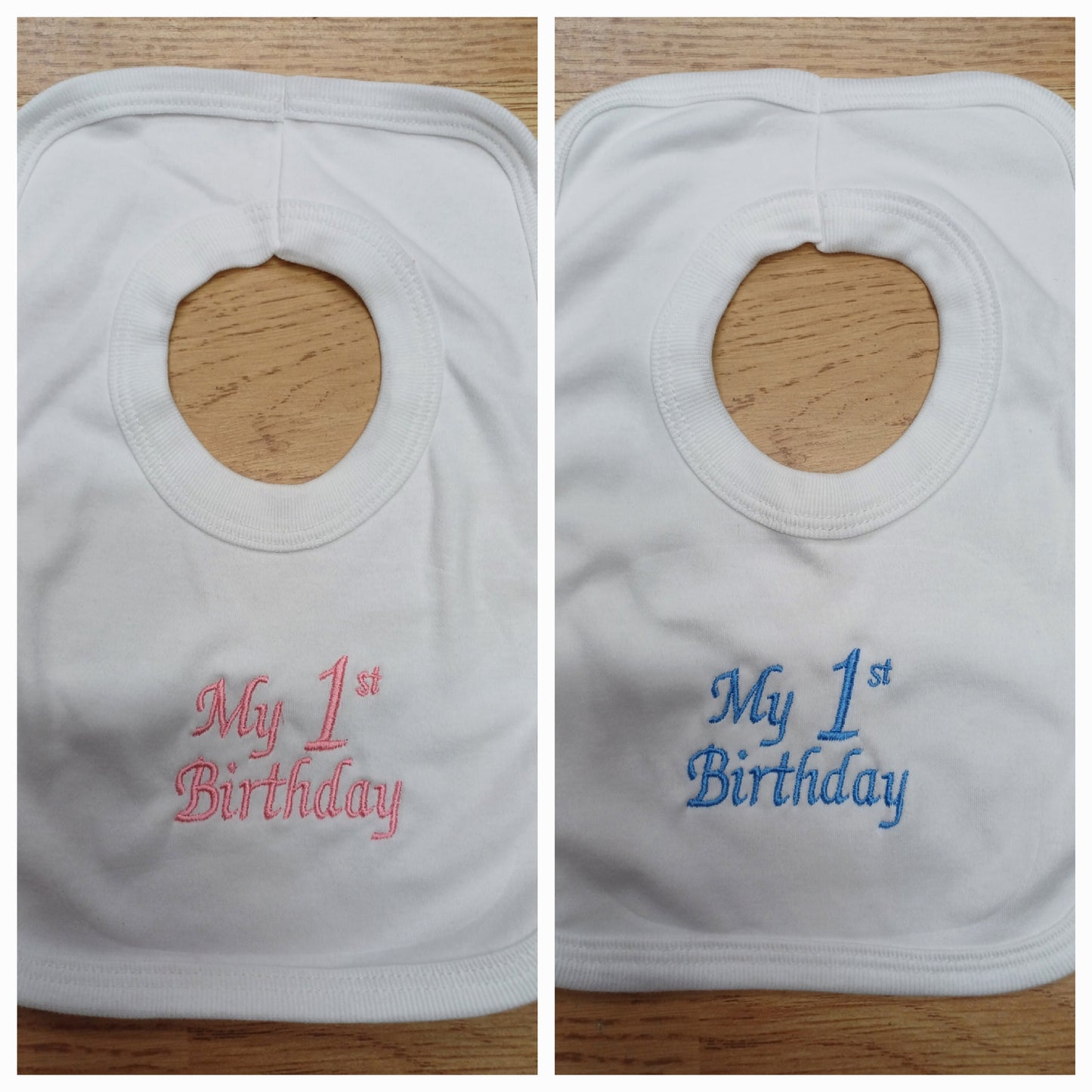 My First birthday embroidered bibs 100% cotton