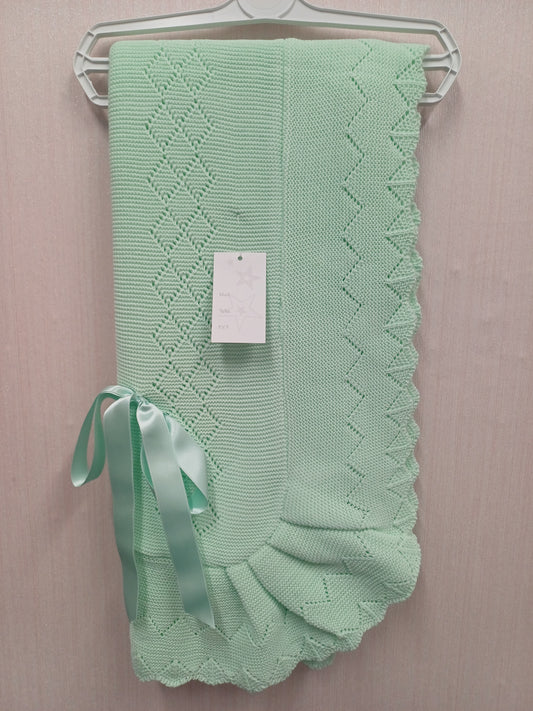 Mint green  Spanish  knitted ribbon bow blanket shawl