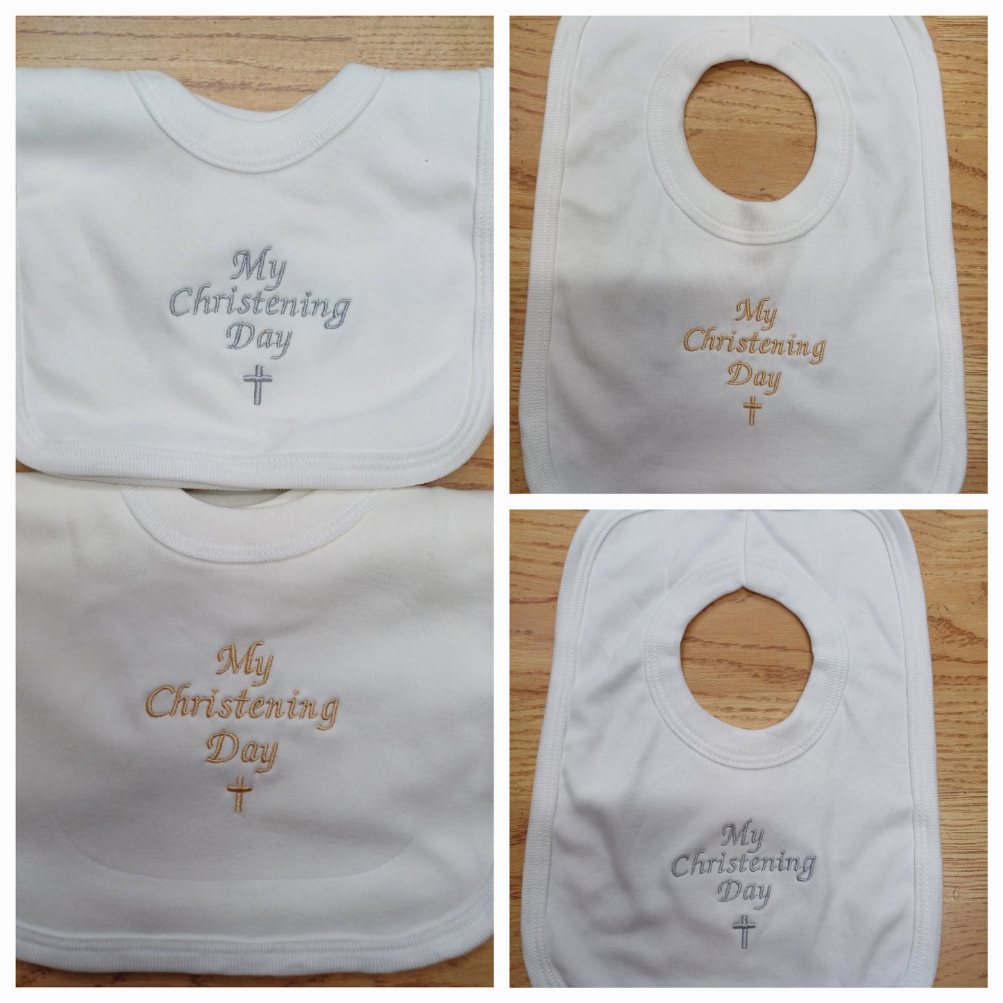 Bibs embroidered with my christening day ivory  or  white