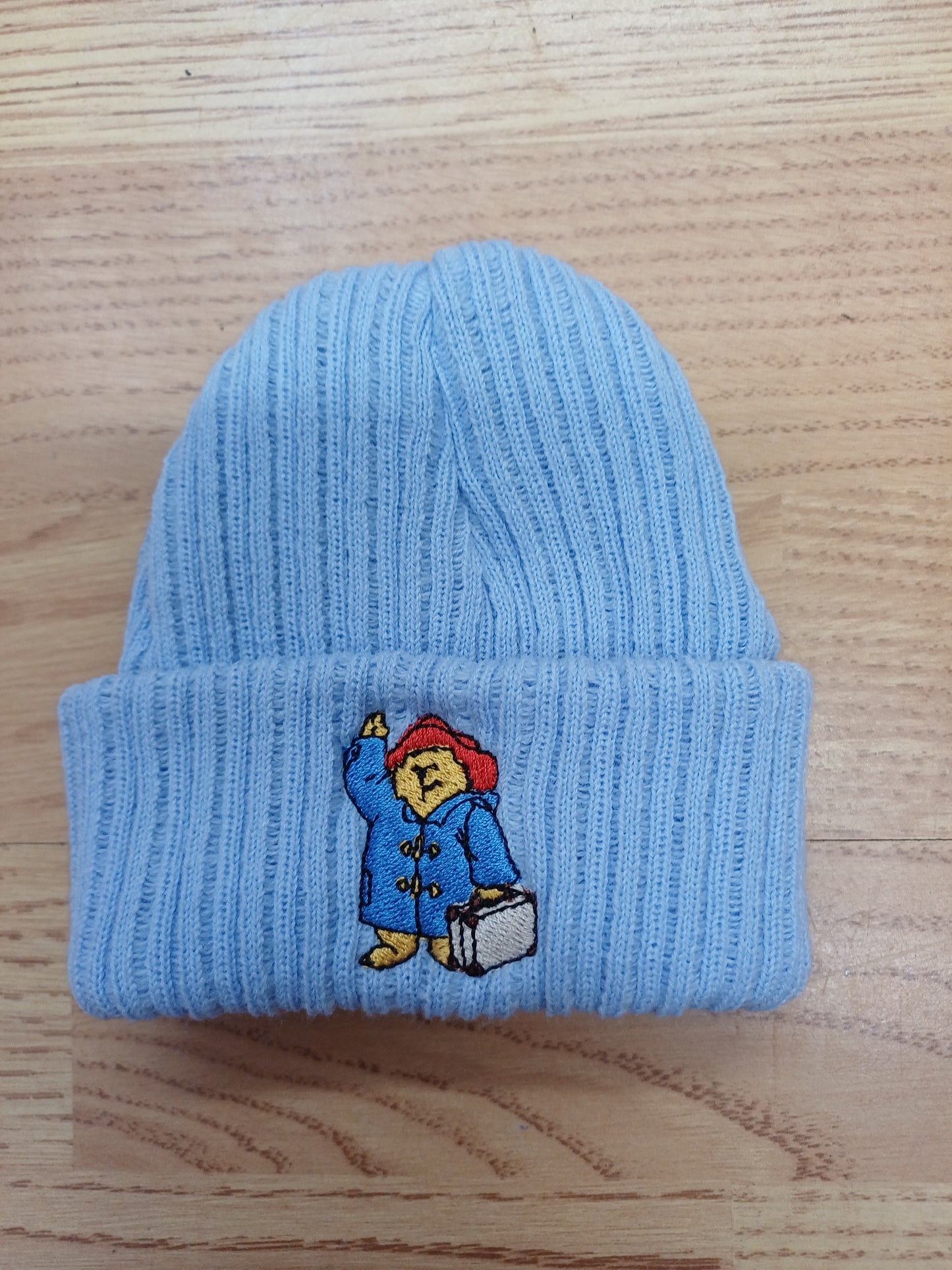 Babys  knitted beanie hats  embroidered with  a bear