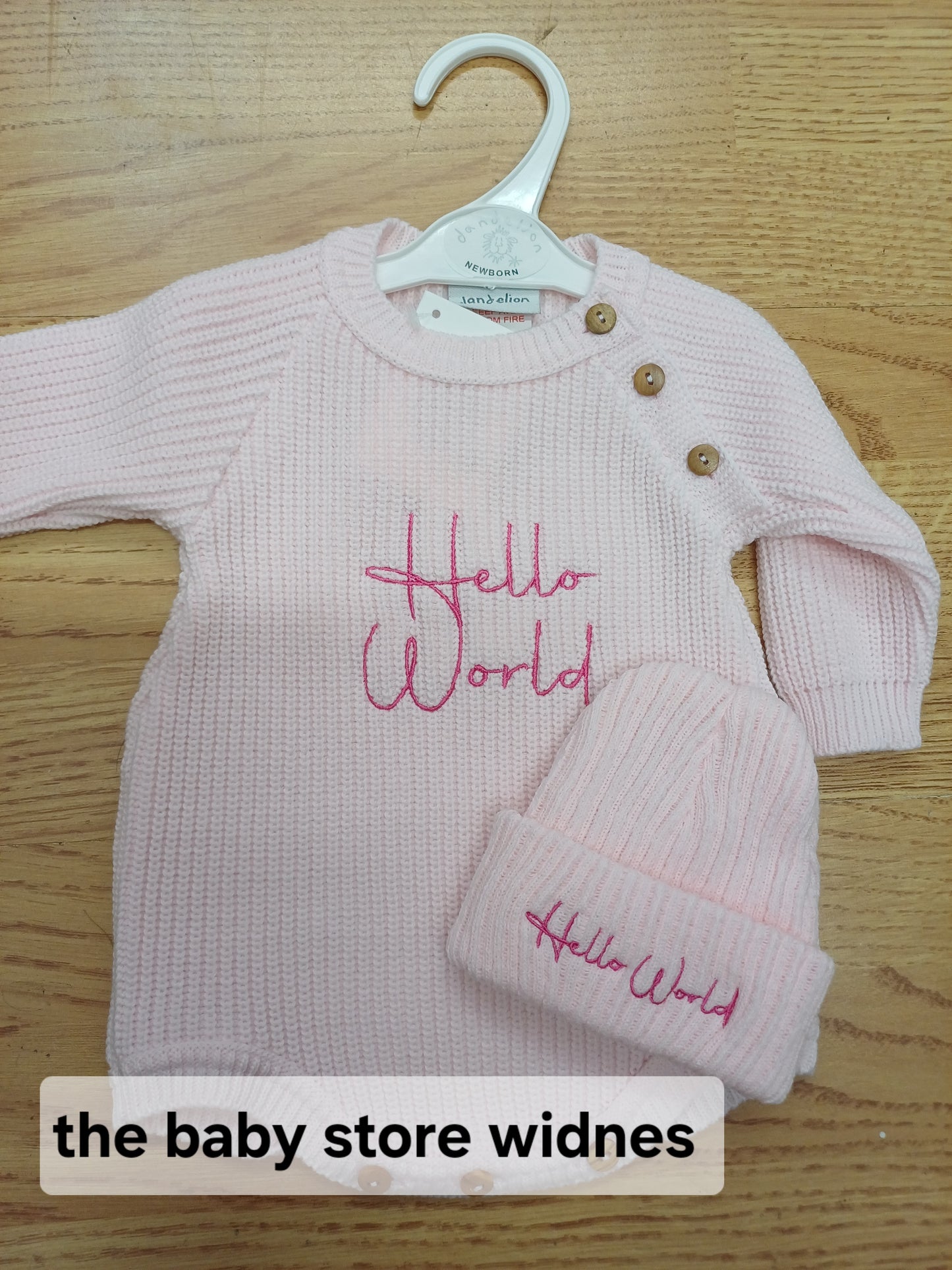 Dandelion unisex romper and hat set embroidered with  hello world