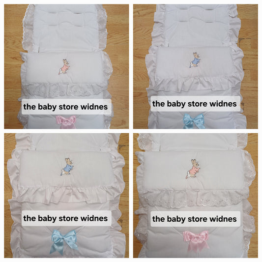 Baby Boys  or girls  Peter rabbit themed universal  fit pram cosytoes  footmuff pram set