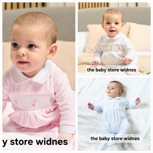 Dandelion  spinning top smocked velour sleepsuit
