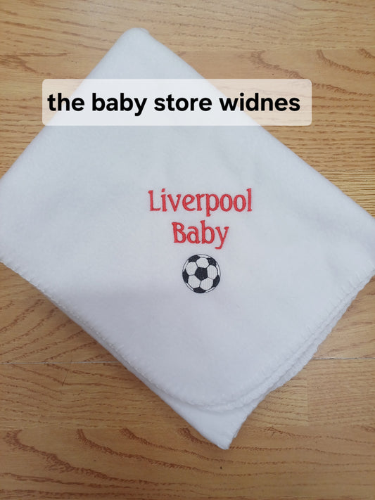 Babys fleece blanket / wrap embroidered with Liverpool Baby  & football