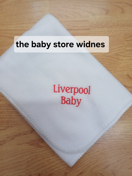 Babys  fleece blanket  / wrap  Liverpool Baby embroidery