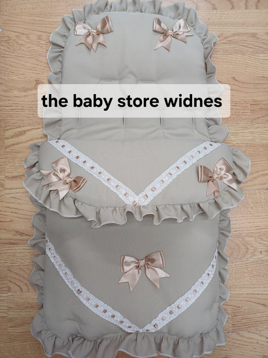 Babys unisex universal fit pram cosytoes footmuff pram set with bows colour beige