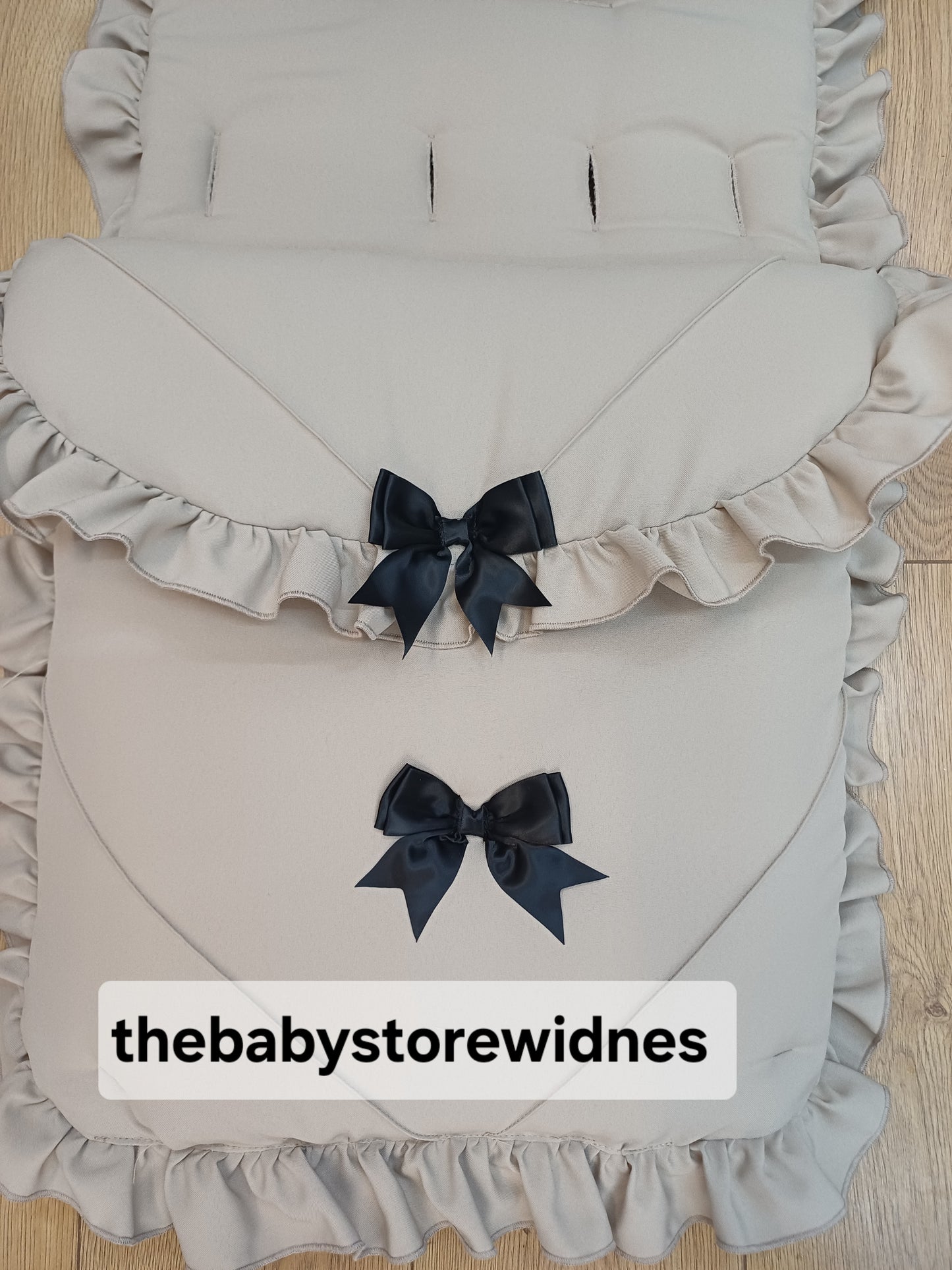 Footmuff Cosytoes universal fit pram set  buggy Liner stroller with bows colour beige  / black