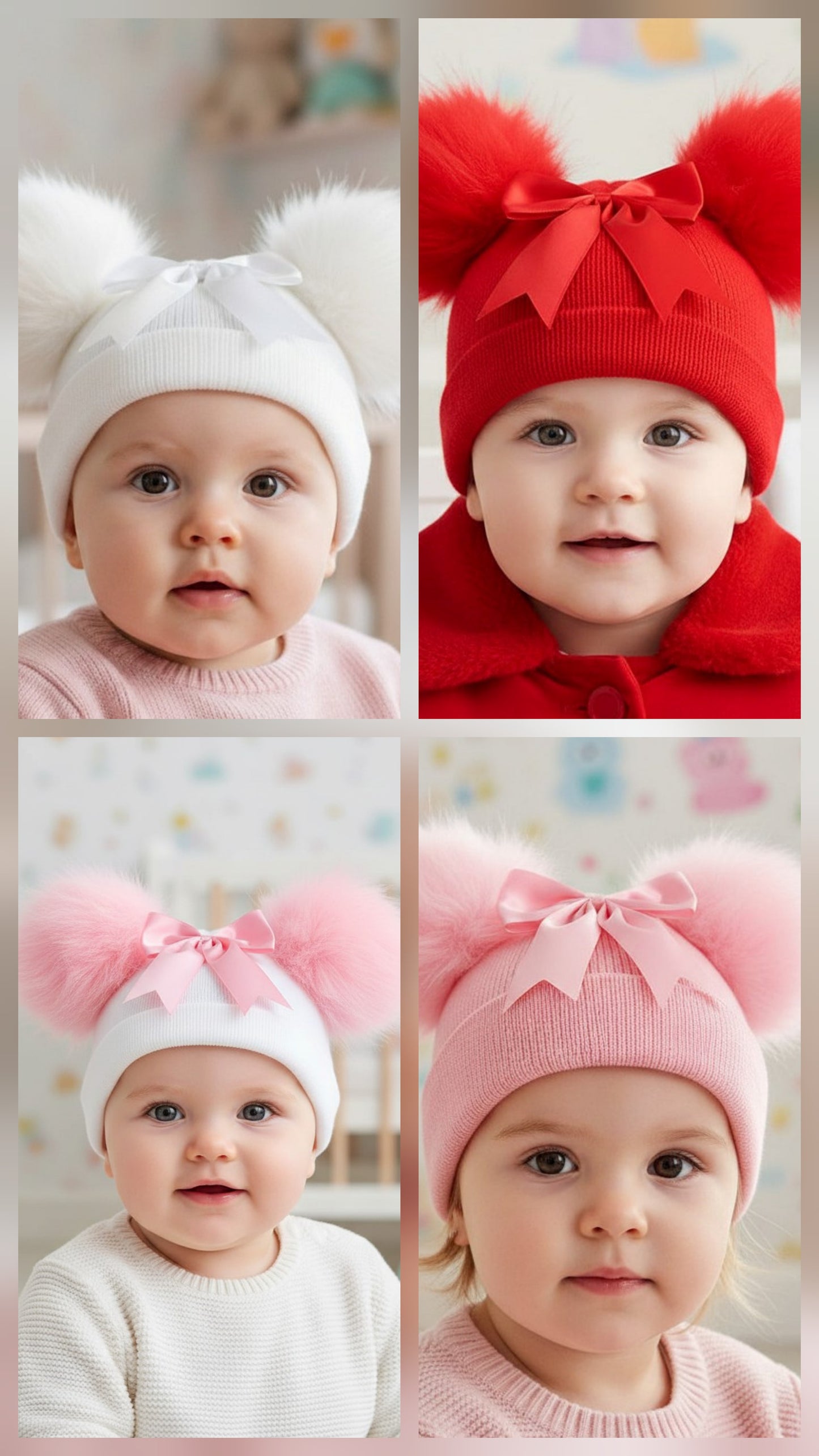 Baby girls pom pom hat with bow