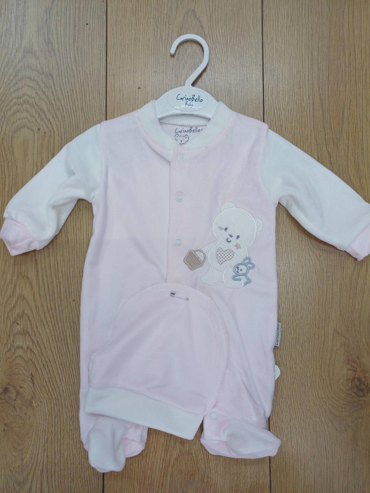 Baby  girls  velour teddy bear design motif romper with  hat