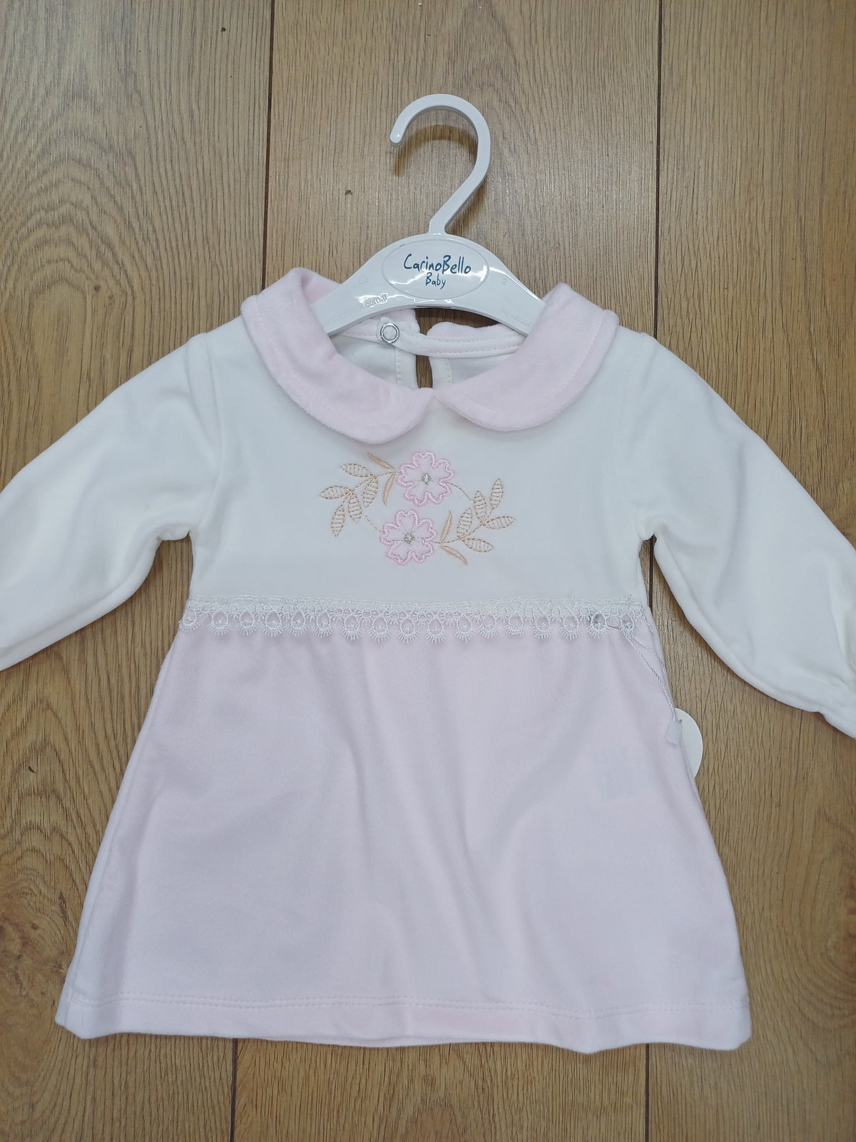 Baby girls  velour dress with flower design embroidery