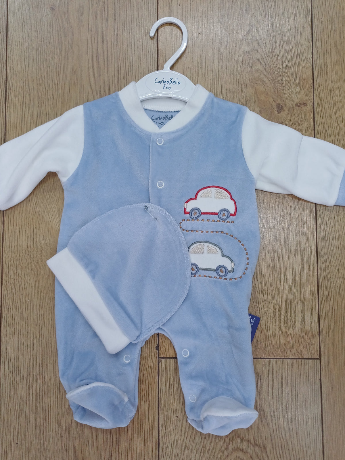 Baby  Boys velour car  motif design sleepsuit  and  hat
