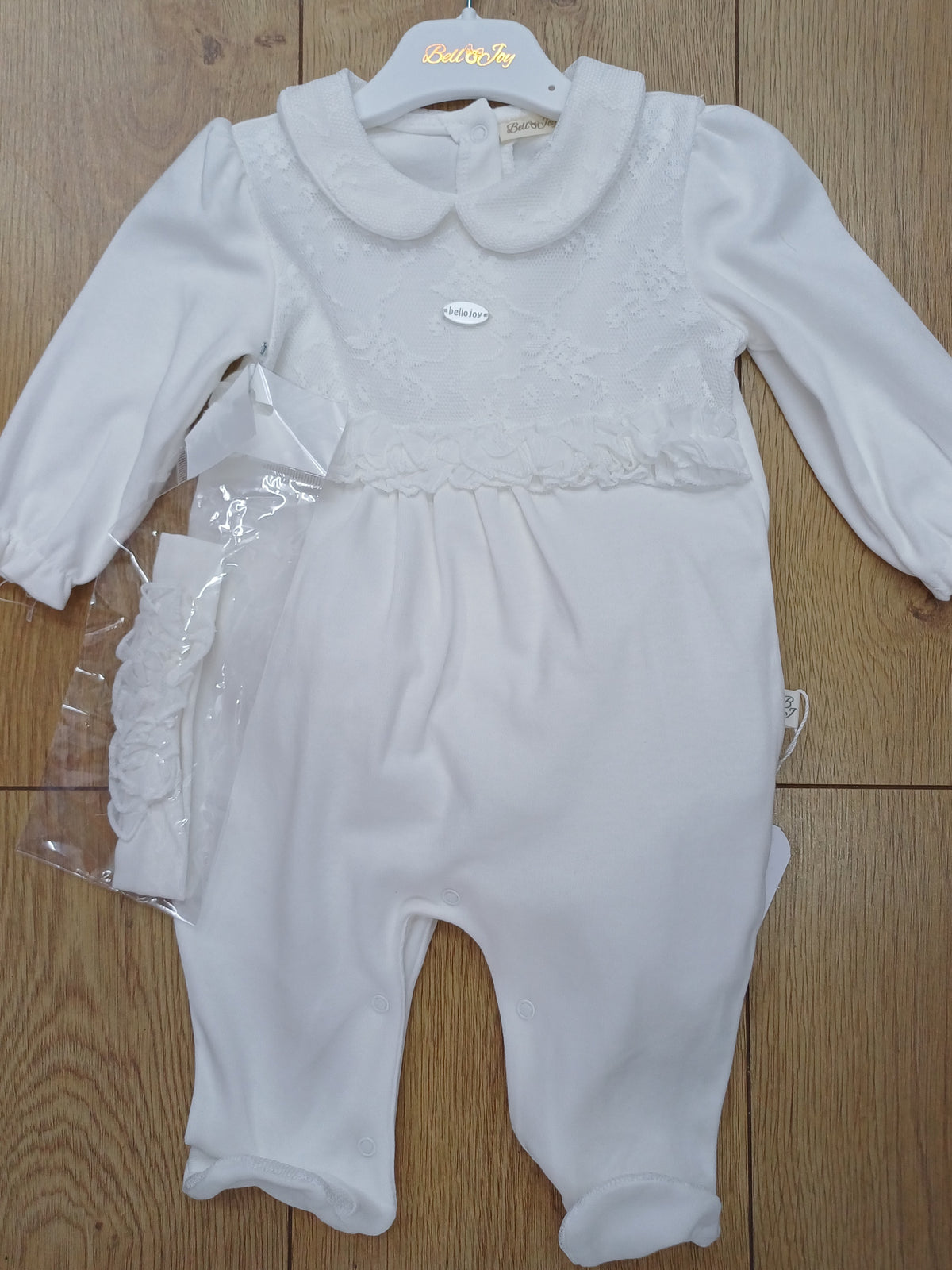 Baby  girls  romper with Ruffle  smocking  and headband