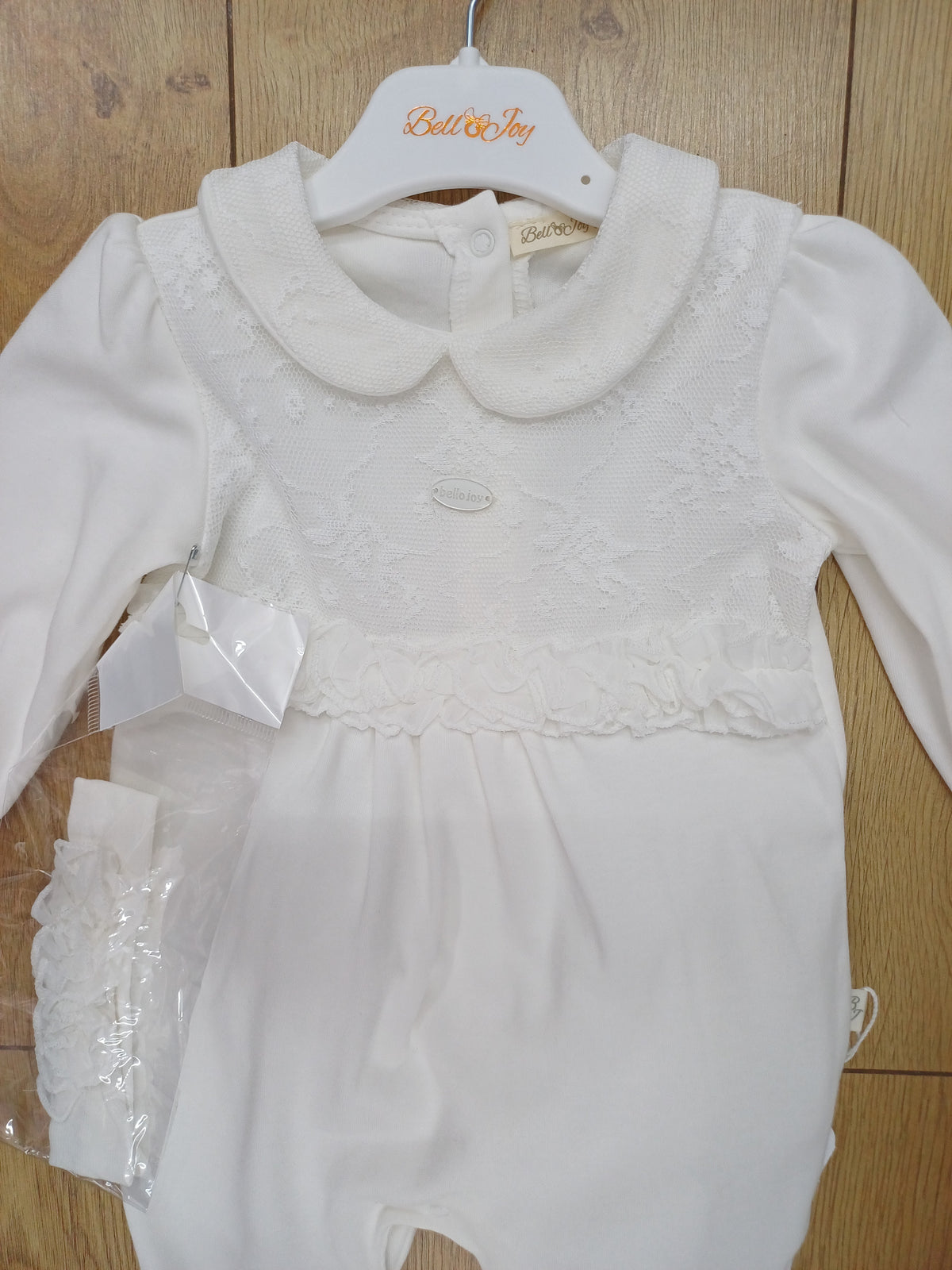 Baby  girls  romper with Ruffle  smocking  and headband