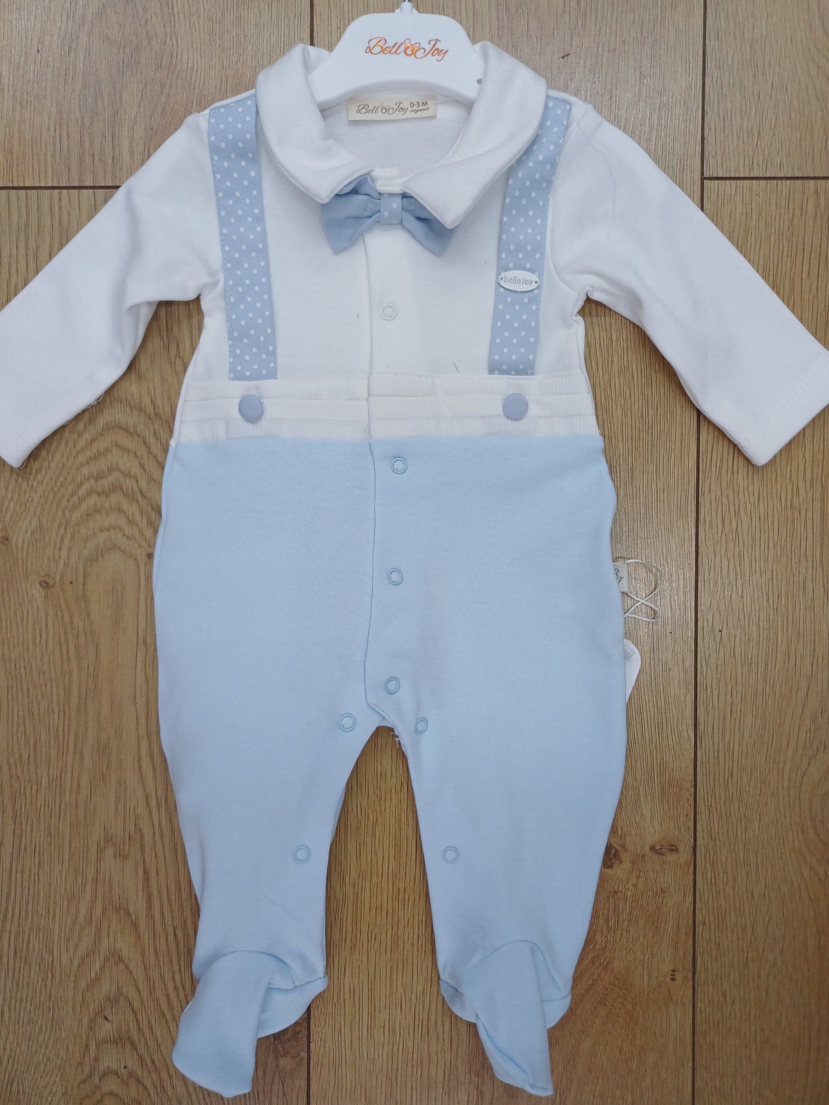 Baby  Boys  velour all in one attached braces and  bow tie  romper