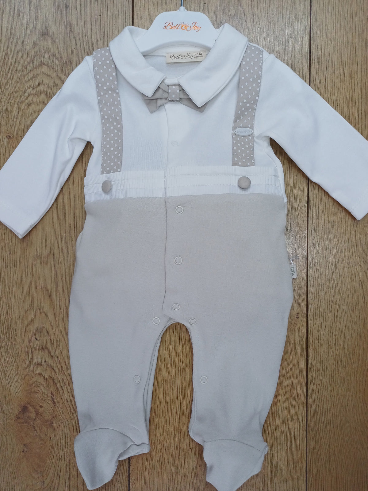 Baby Boys velour all in one attached braces and bow tie romper