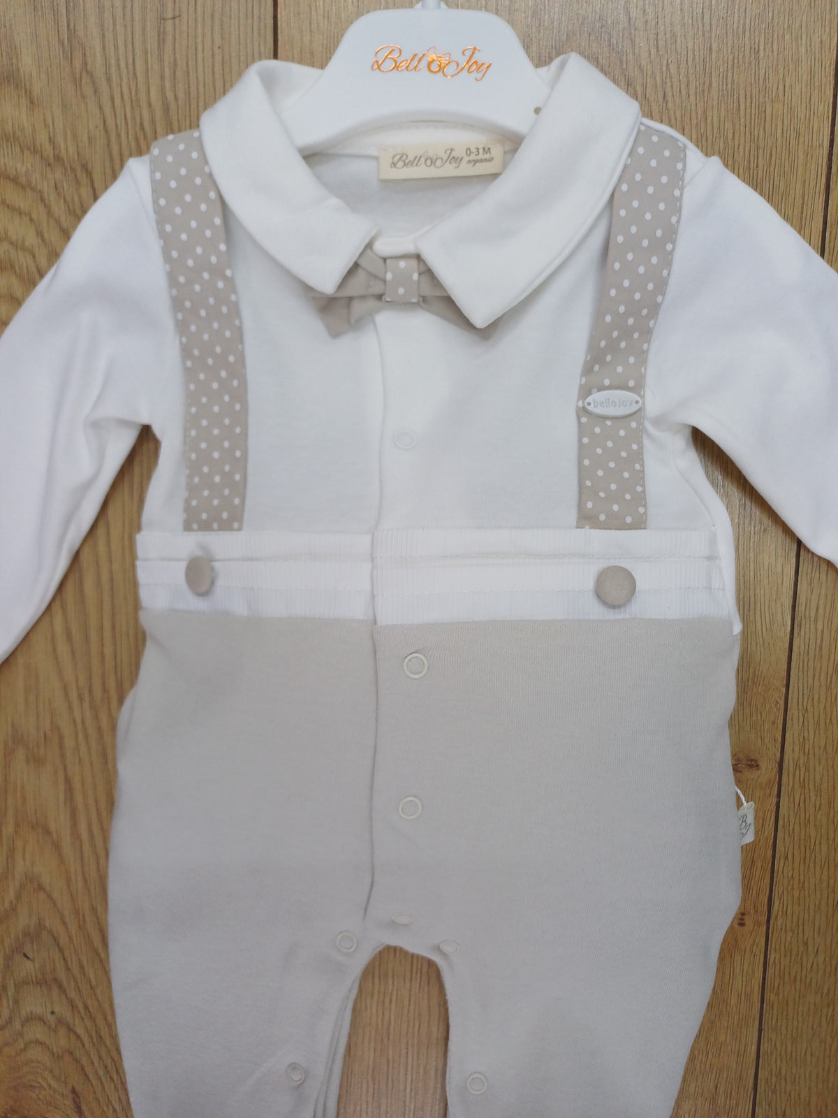 Baby Boys velour all in one attached braces and bow tie romper