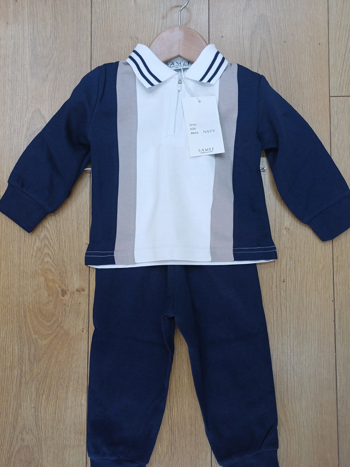 Baby  Boys  navy contrast polo tracksuit set with joggers