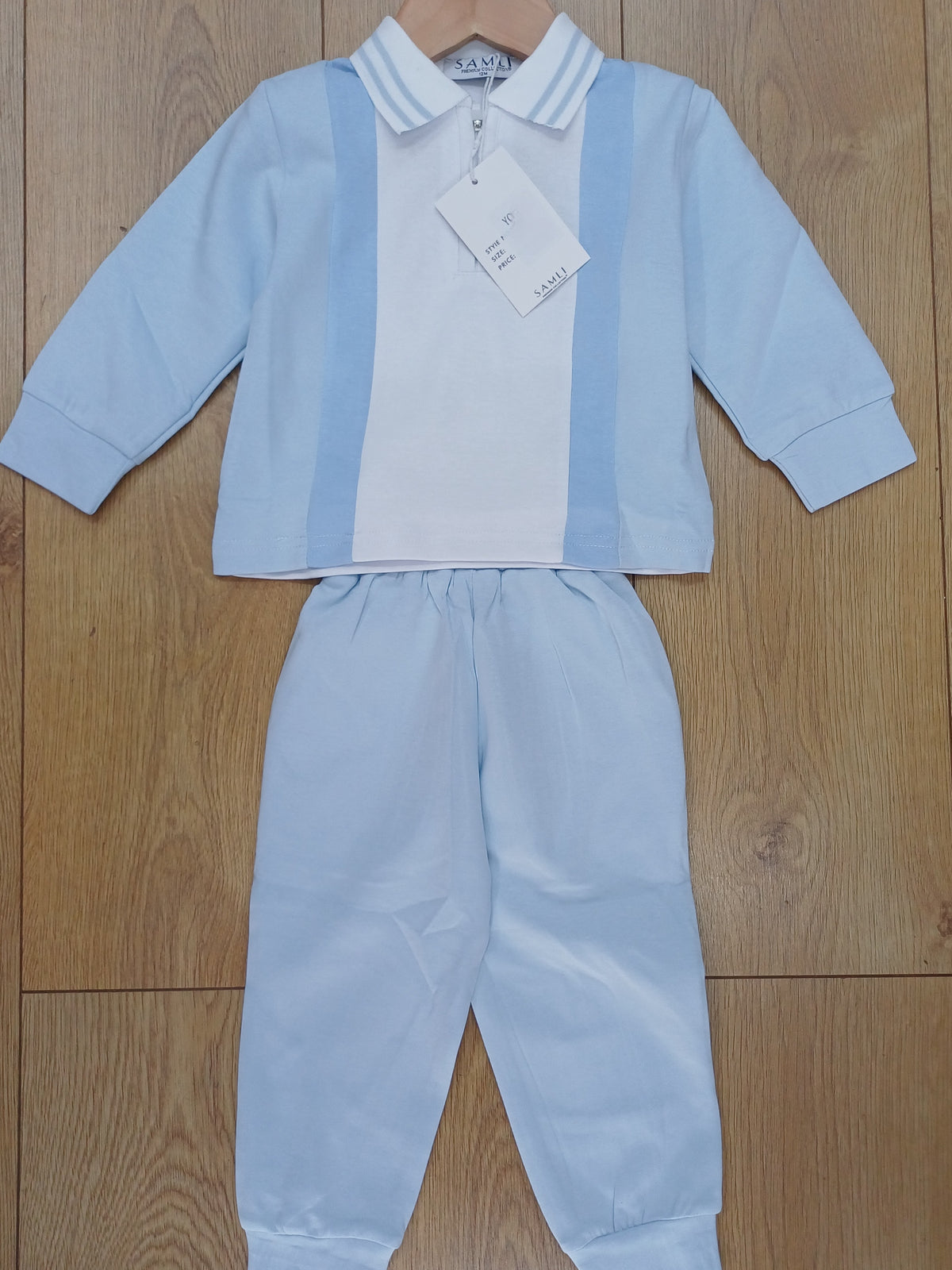 Baby Boys  blue contrast polo tracksuit set with joggers