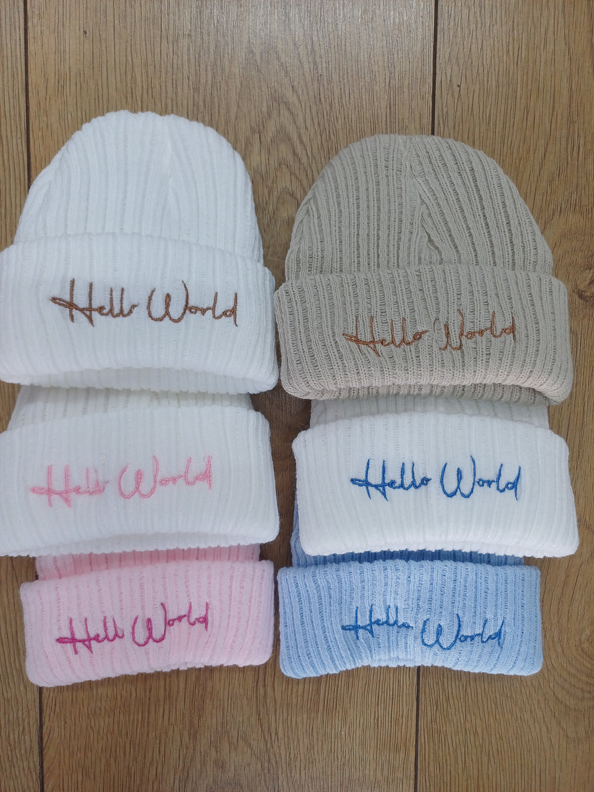 Baby Boys  / girls beanie hats with hello world embroidery size newborn