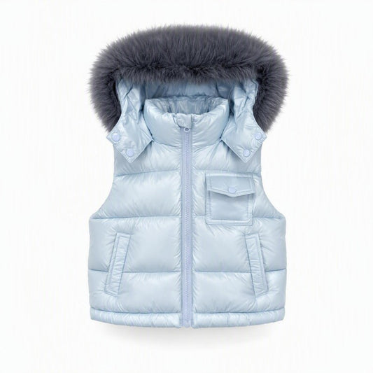 Wee me baby Boys  puffer gilet with  faux fur hood