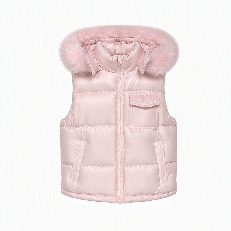 Wee me baby girls puffer gilet with faux fur hood