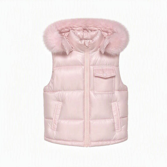 Wee me baby girls puffer gilet with faux fur hood