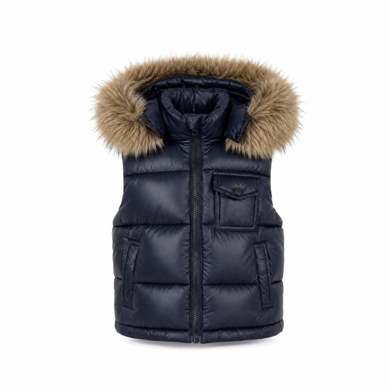 Wee me babys unisex  puffer gilet with faux fur hood