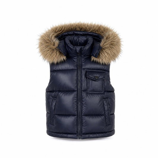 Wee me babys unisex  puffer gilet with faux fur hood