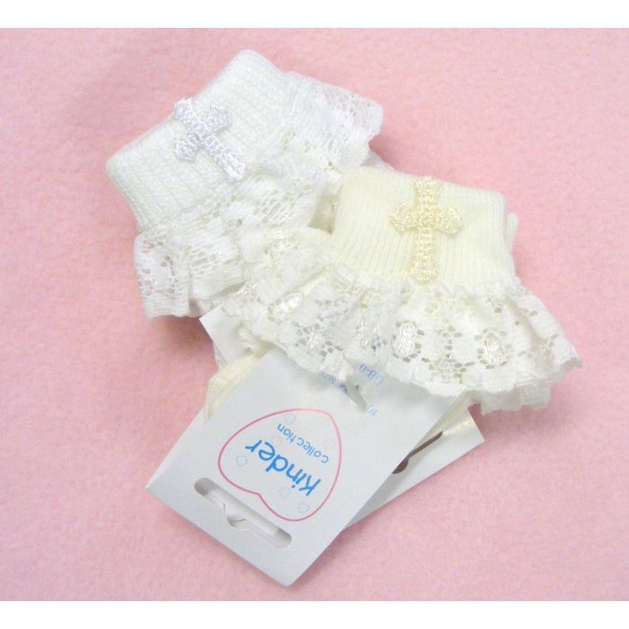 Baby girls  Christening  socks with cross   colours white or ivory  various sizes