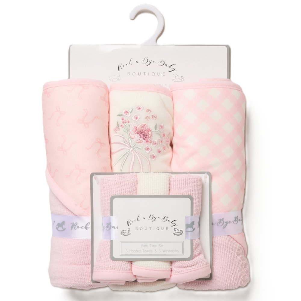Baby girls  3 hooded towels and  3 wash cloths set flower  design perfect for bath time designs may vary