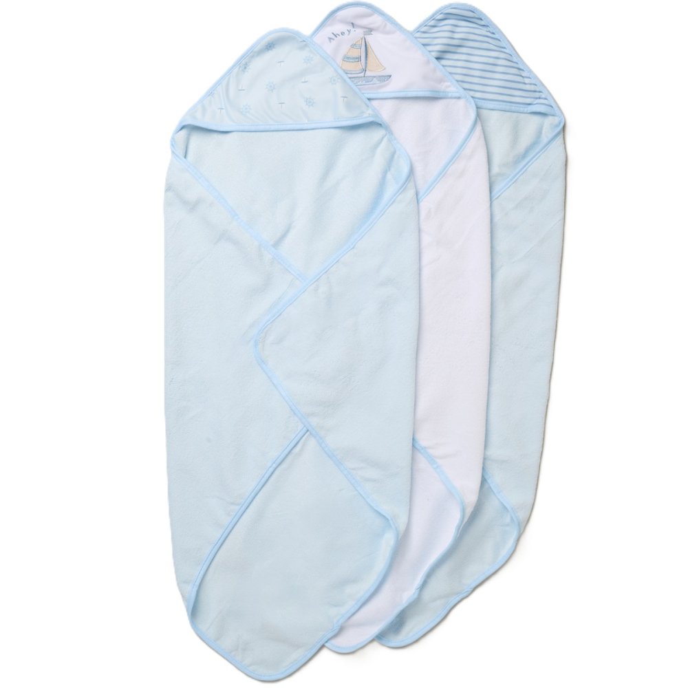 Baby Boys  3 hooded towels and 3 wash cloths set  sailor  boat  design perfect for bath time designs may vary