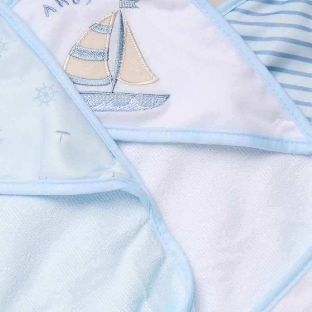 Baby Boys  3 hooded towels and 3 wash cloths set  sailor  boat  design perfect for bath time designs may vary