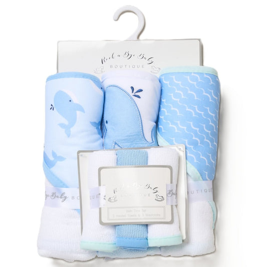 Baby Boys  3 hooded towels and  3 wash cloths set  whale   design  perfect for bath time designs may vary