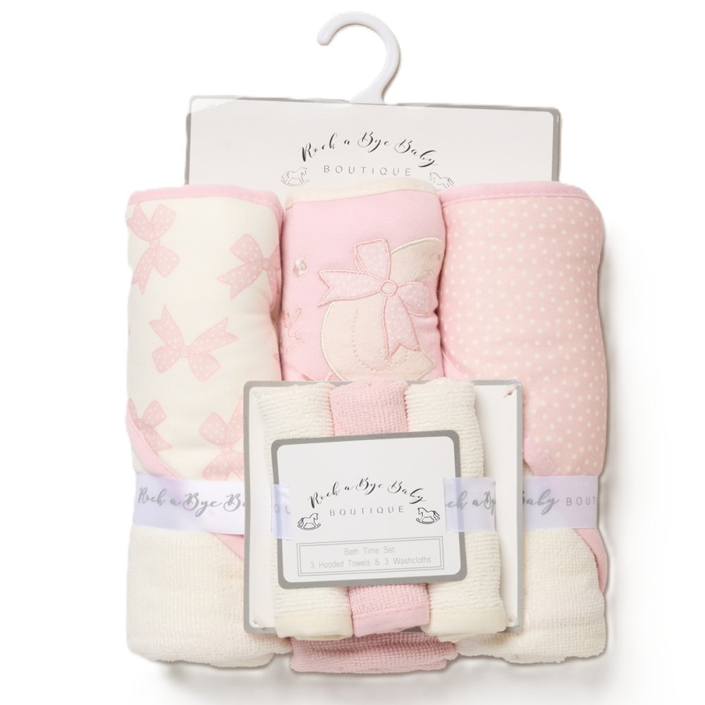 Baby girls  3 hooded towels and  3 wash cloths set  goose  design perfect for bath time designs may vary
