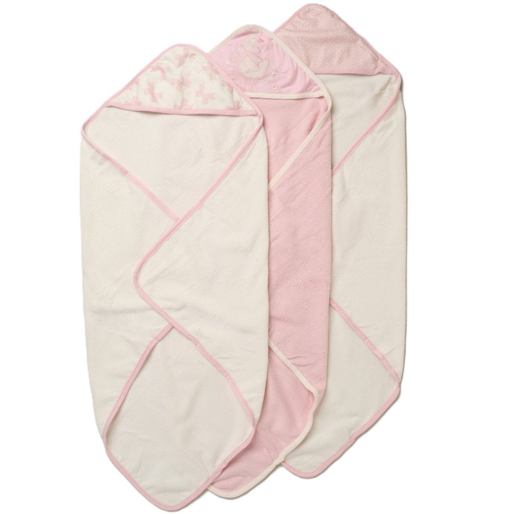 Baby girls  3 hooded towels and  3 wash cloths set  goose  design perfect for bath time designs may vary