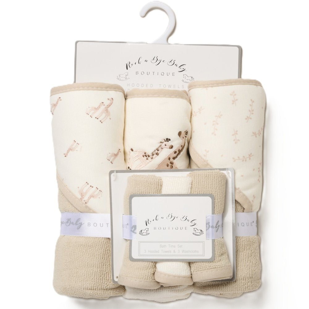 Baby unisex 3 hooded towels and  3 wash cloths set  giraffe design perfect for bath time designs may vary