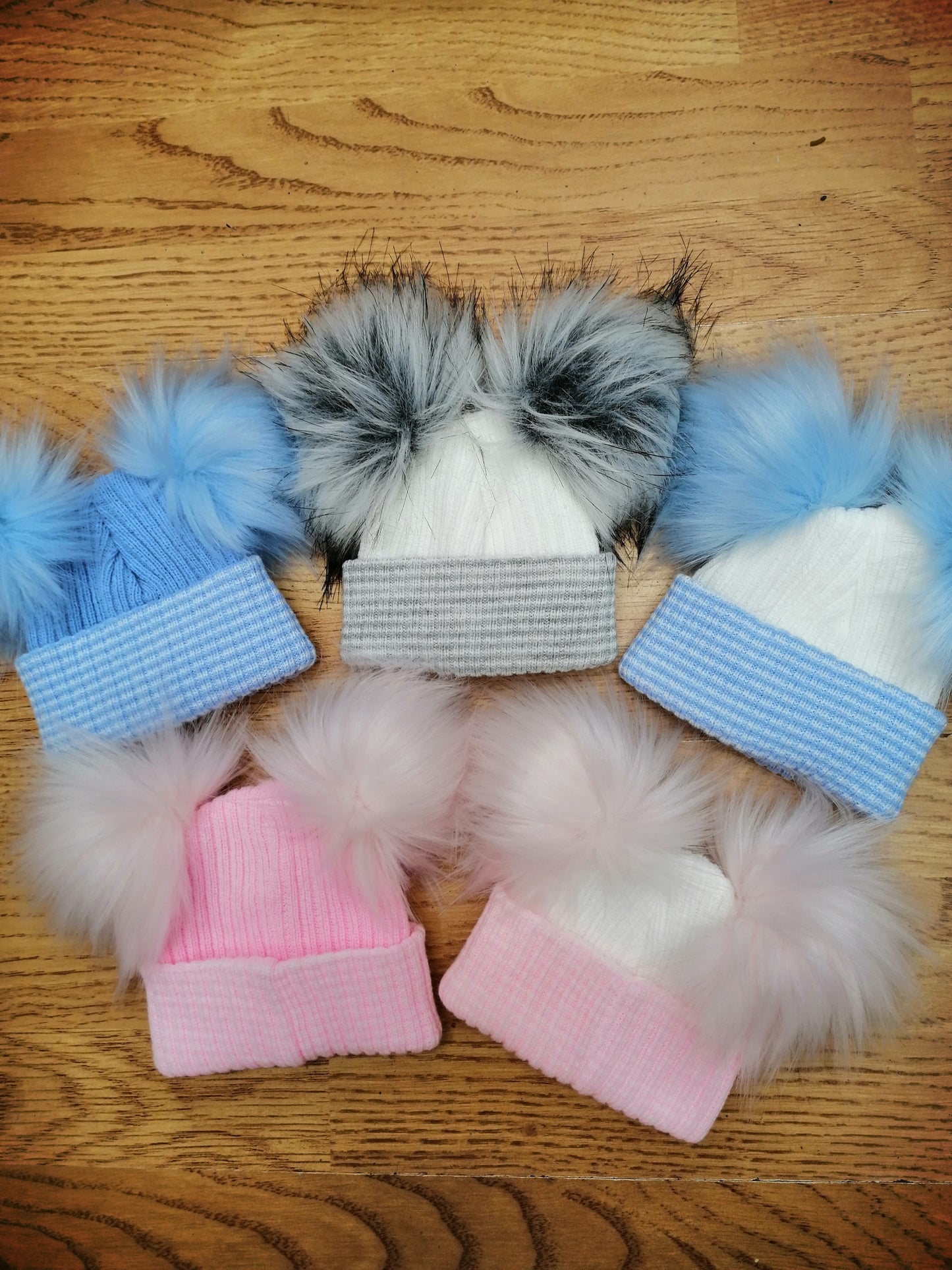 Baby Boys and girls double pom pom hats comes in various colours