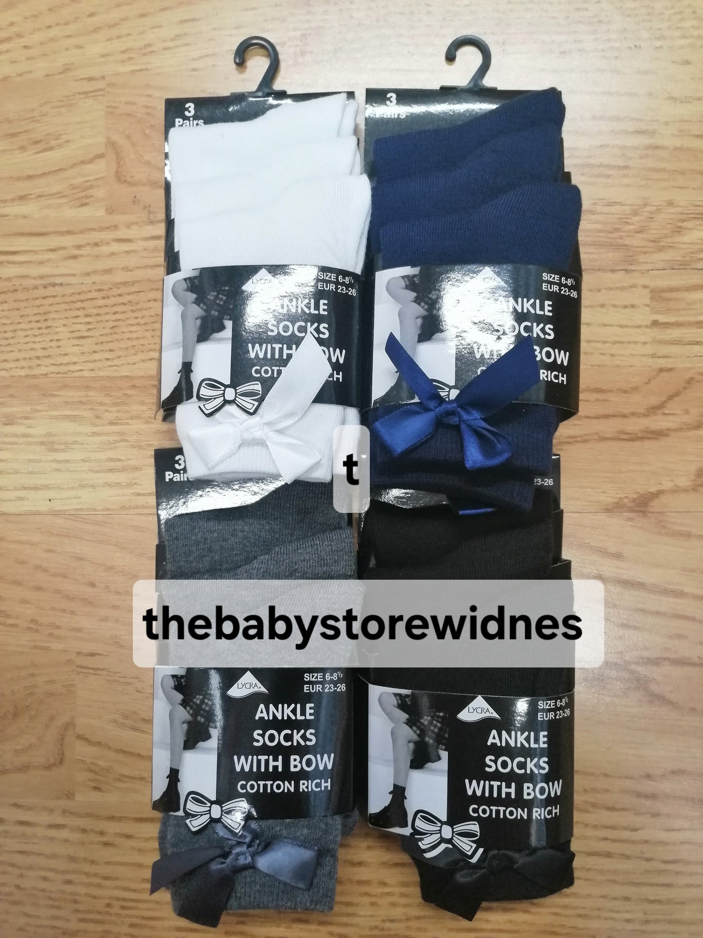 School ankle socks with bows  pack of 3 pairs