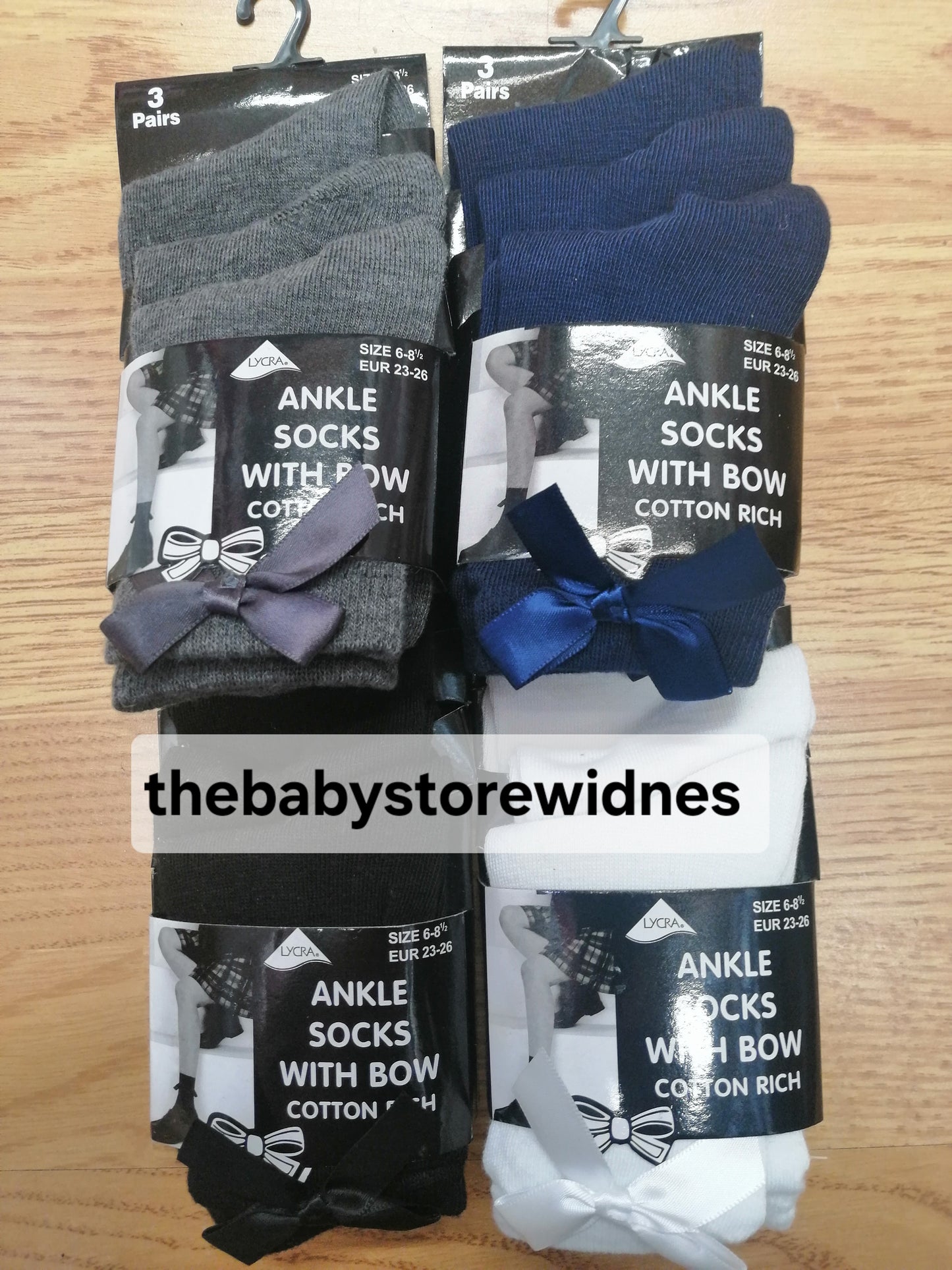 School ankle socks with bows  pack of 3 pairs