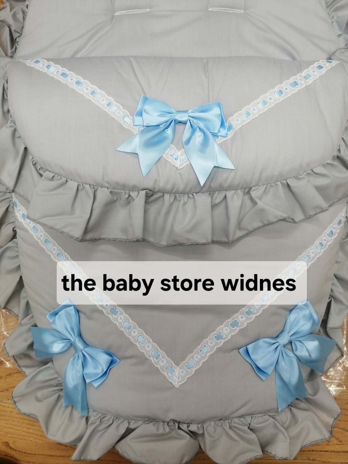 Baby Boys or girls universal pram cosytoes footmuff pram set with bows